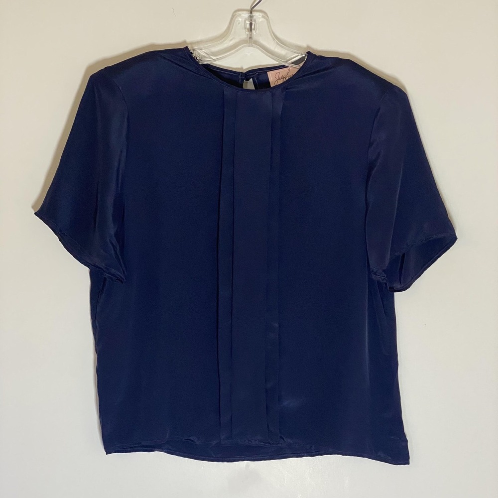 Vintage Jaclyn Smith Top Womens 12 Navy Blue Short Sleeve Blouse Top 80s